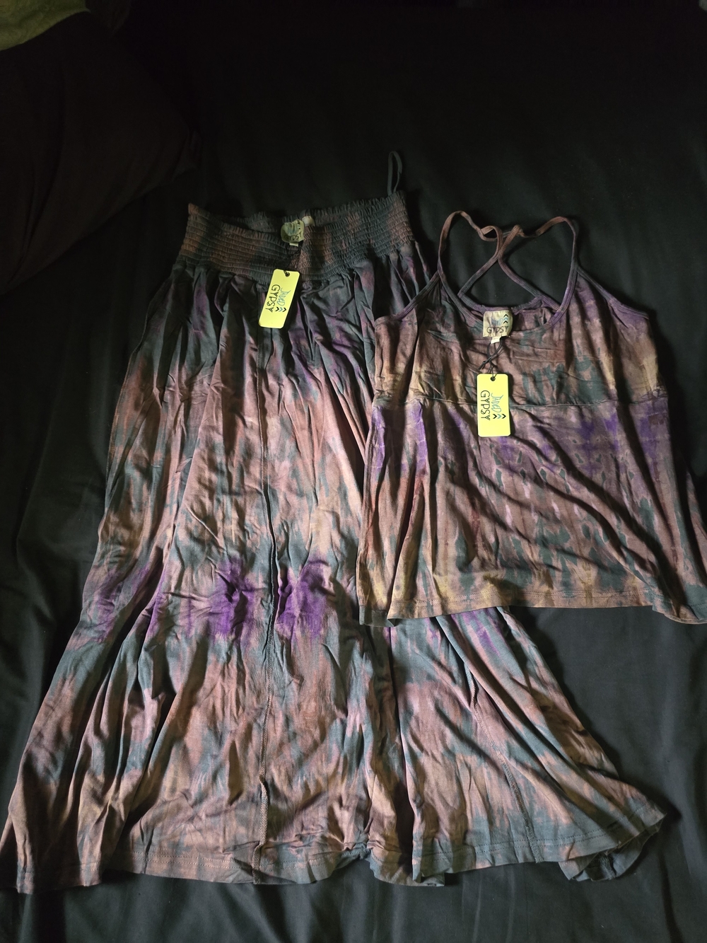Tie-Dye Maxi Dress Set - Purple & Brown